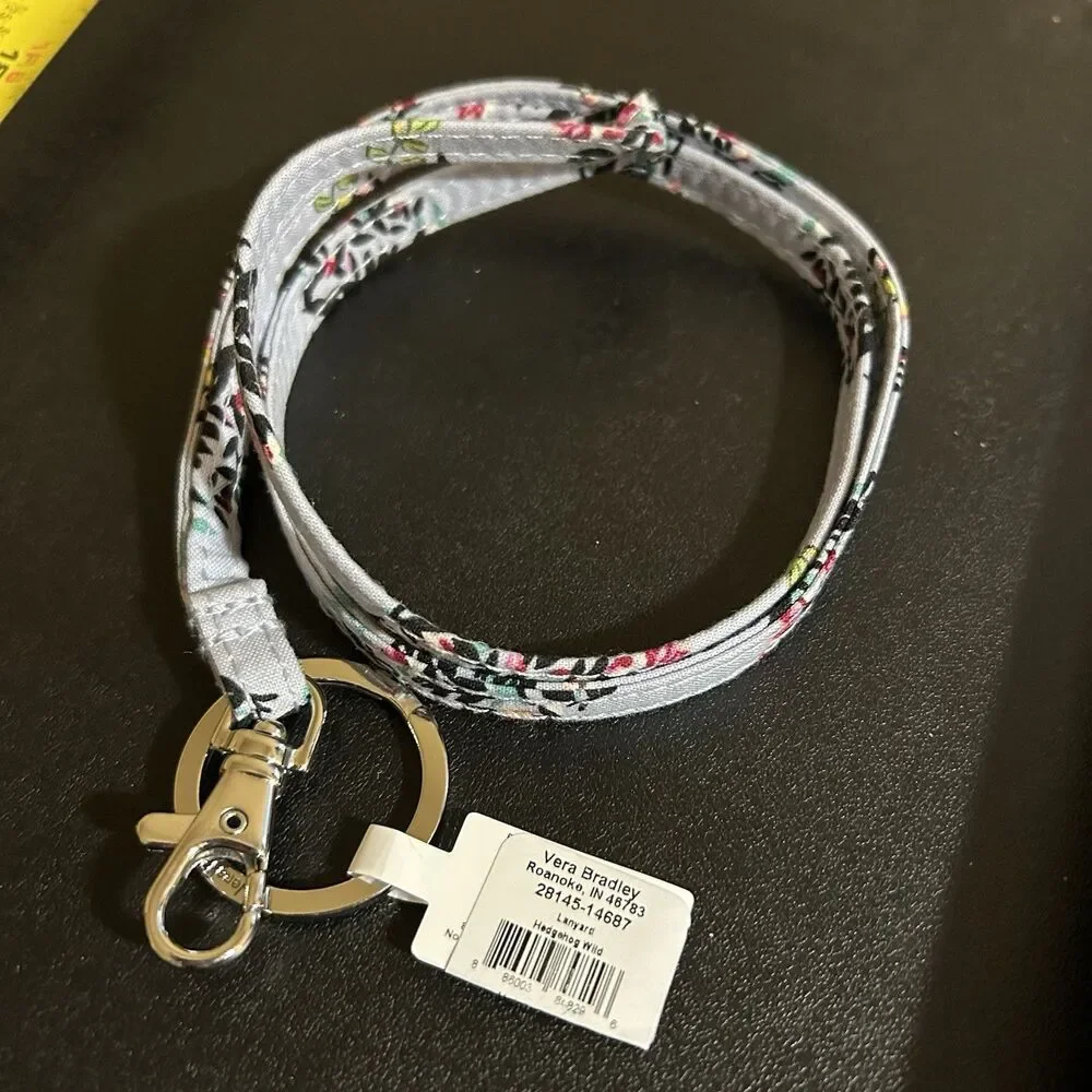 Vera Bradley Lanyard Keychain Necklace Hedgehog Wild NWT Blue Grey Floral